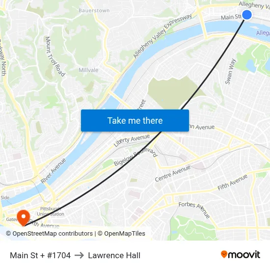 Main St + #1704 to Lawrence Hall map