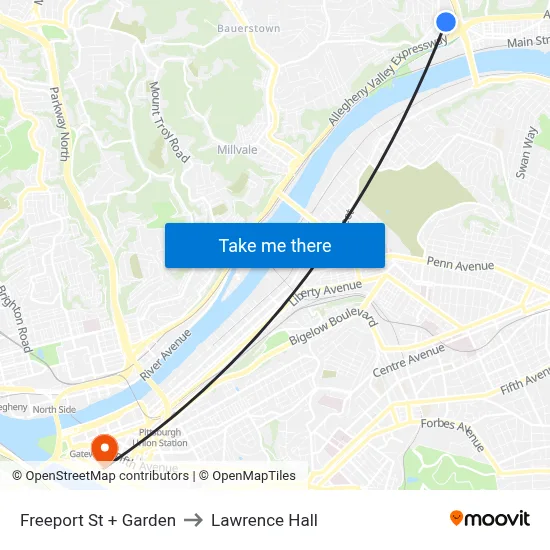 Freeport St + Garden to Lawrence Hall map