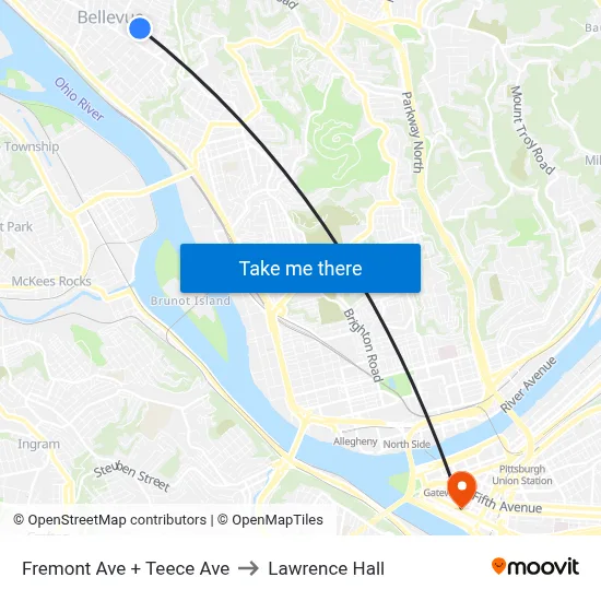 Fremont Ave + Teece Ave to Lawrence Hall map