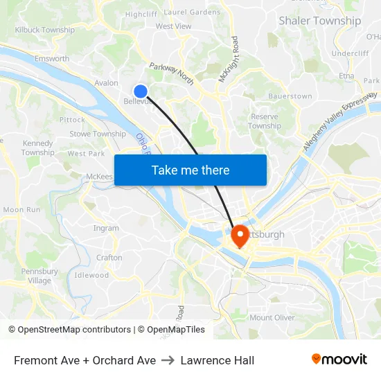 Fremont Ave + Orchard Ave to Lawrence Hall map