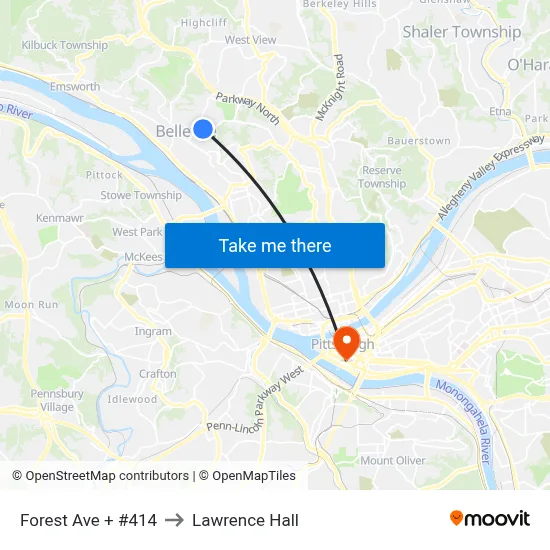 Forest Ave + #414 to Lawrence Hall map