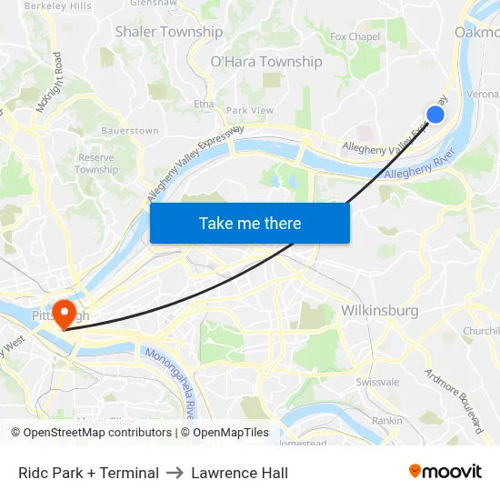 Ridc Park + Terminal to Lawrence Hall map