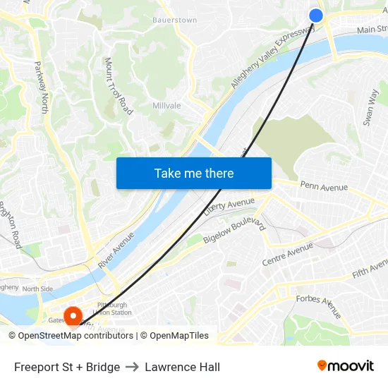 Freeport St + Bridge to Lawrence Hall map