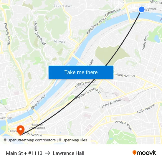 Main St + #1113 to Lawrence Hall map