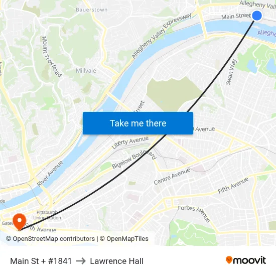 Main St + #1841 to Lawrence Hall map