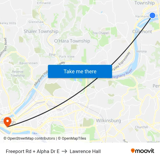 Freeport Rd + Alpha Dr E to Lawrence Hall map