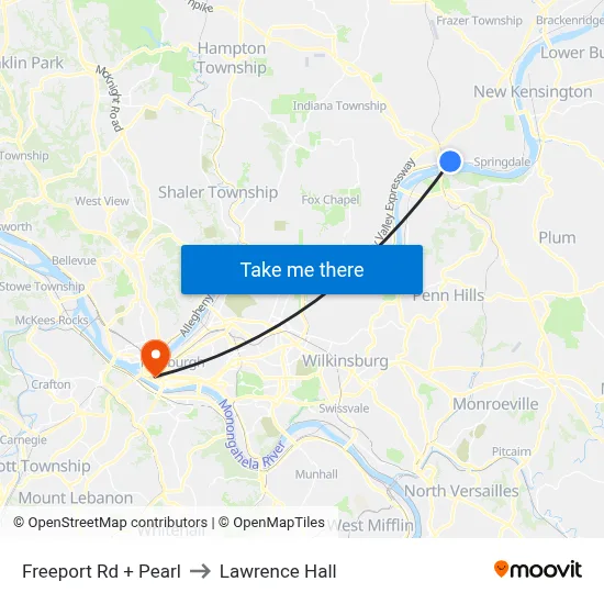 Freeport Rd + Pearl to Lawrence Hall map