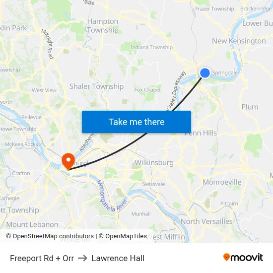 Freeport Rd + Orr to Lawrence Hall map