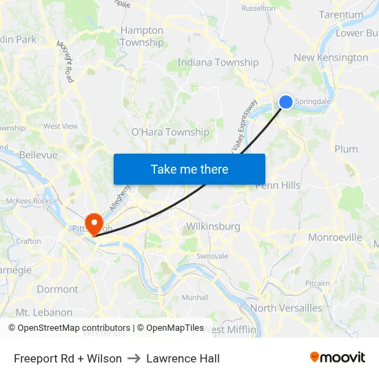 Freeport Rd + Wilson to Lawrence Hall map