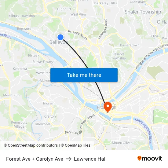 Forest Ave + Carolyn Ave to Lawrence Hall map