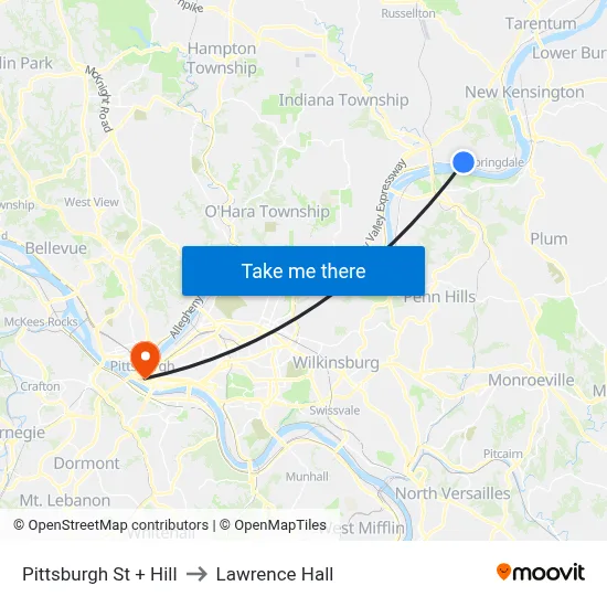 Pittsburgh St + Hill to Lawrence Hall map