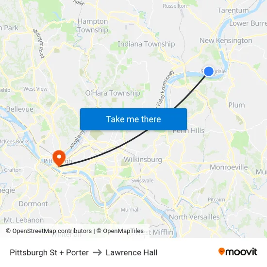 Pittsburgh St + Porter to Lawrence Hall map