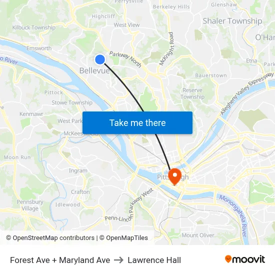 Forest Ave + Maryland Ave to Lawrence Hall map