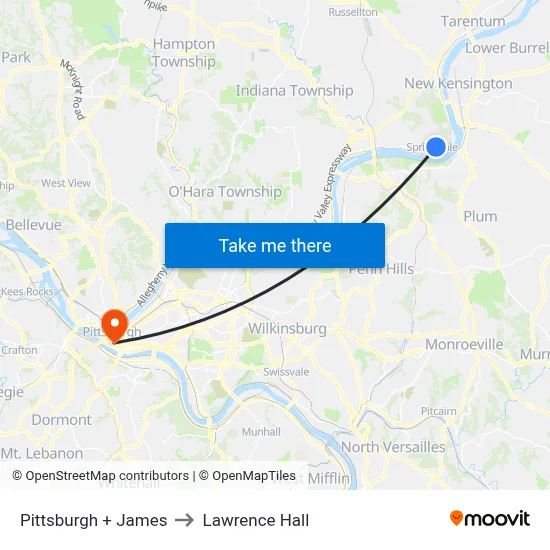 Pittsburgh + James to Lawrence Hall map