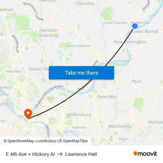 E 4th Ave + Hickory Al to Lawrence Hall map