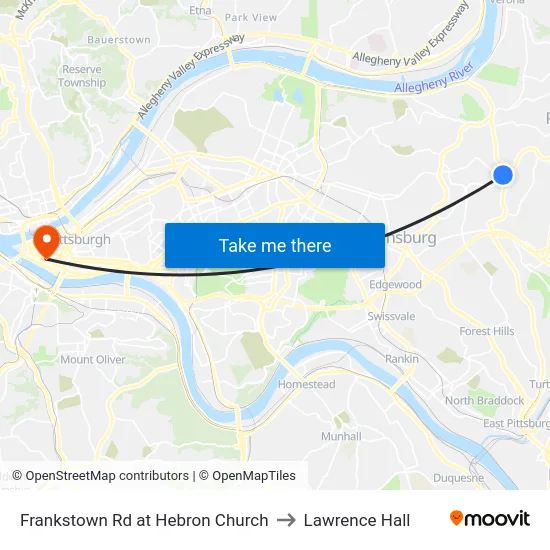 Frankstown Rd at Hebron Church to Lawrence Hall map