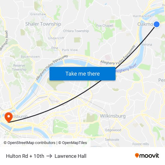 Hulton Rd + 10th to Lawrence Hall map