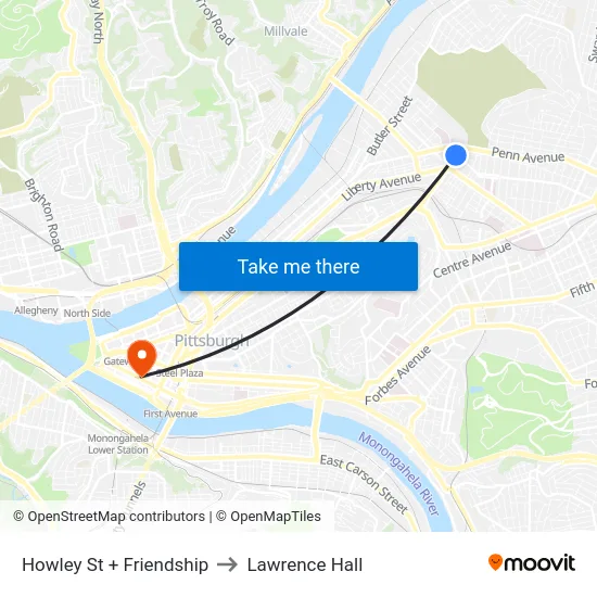 Howley St + Friendship to Lawrence Hall map