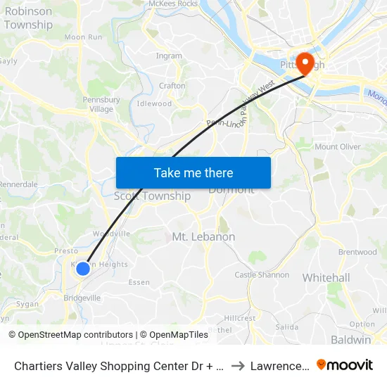Chartiers Valley Shopping Center Dr + Giant Eagle to Lawrence Hall map