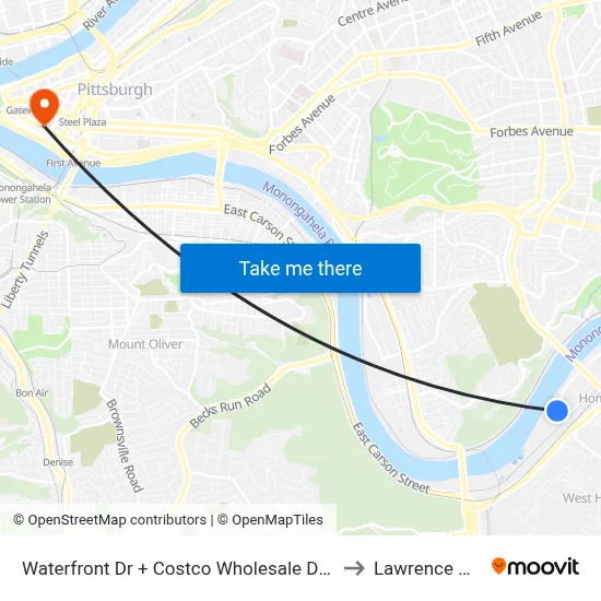 Waterfront Dr + Costco Wholesale Drvwy to Lawrence Hall map