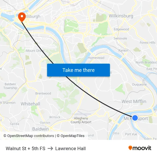 Walnut St + 5th FS to Lawrence Hall map