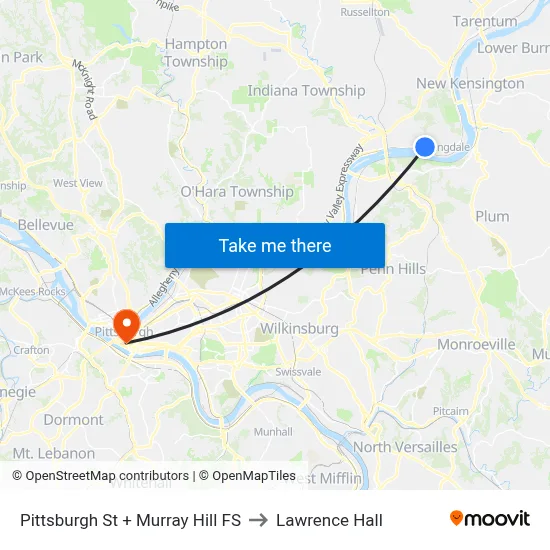Pittsburgh St + Murray Hill FS to Lawrence Hall map