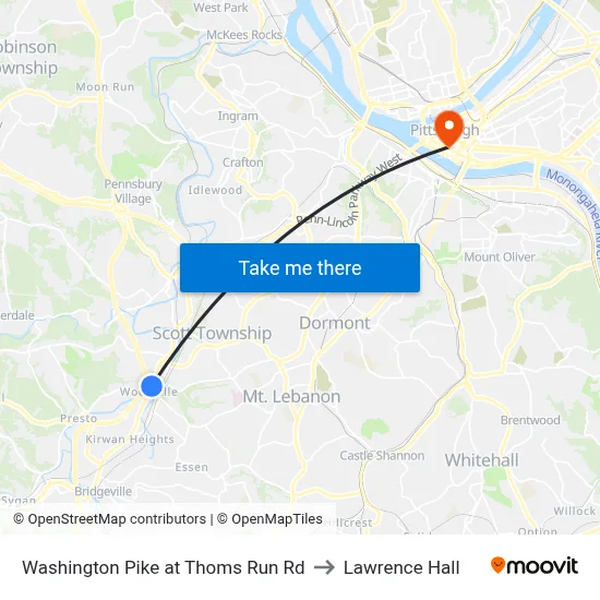 Washington Pike at Thoms Run Rd to Lawrence Hall map