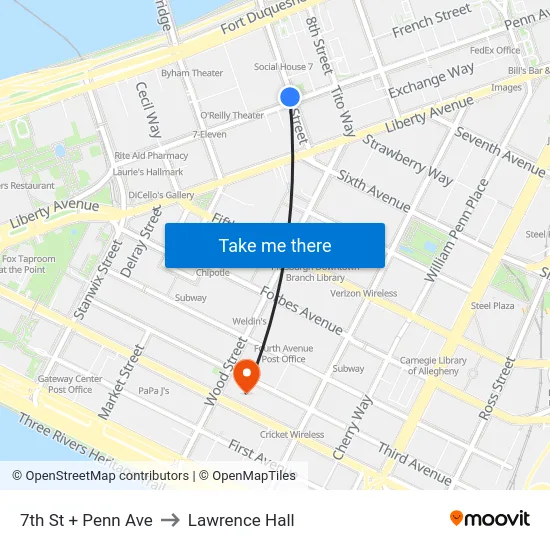 7th St + Penn Ave to Lawrence Hall map