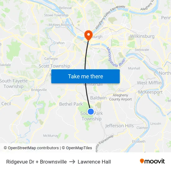 Ridgevue Dr + Brownsville to Lawrence Hall map