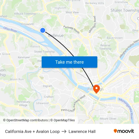 California Ave + Avalon Loop to Lawrence Hall map