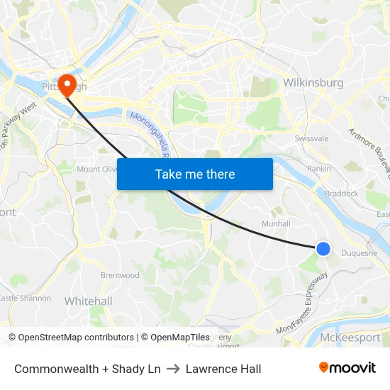 Commonwealth + Shady Ln to Lawrence Hall map