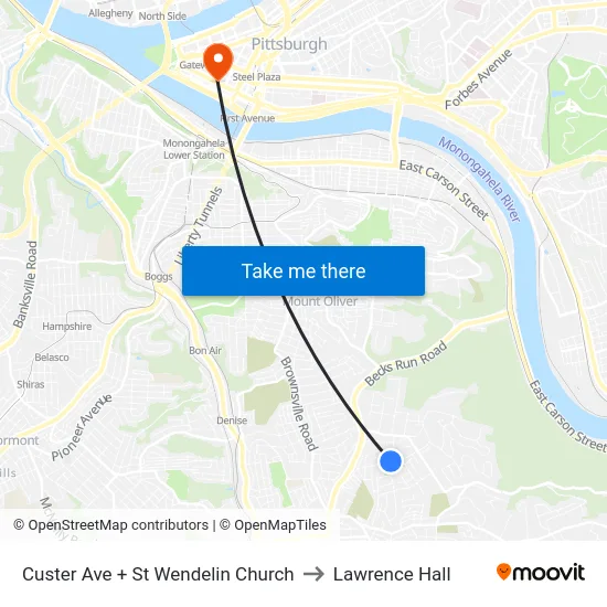 Custer Ave + St Wendelin Church to Lawrence Hall map