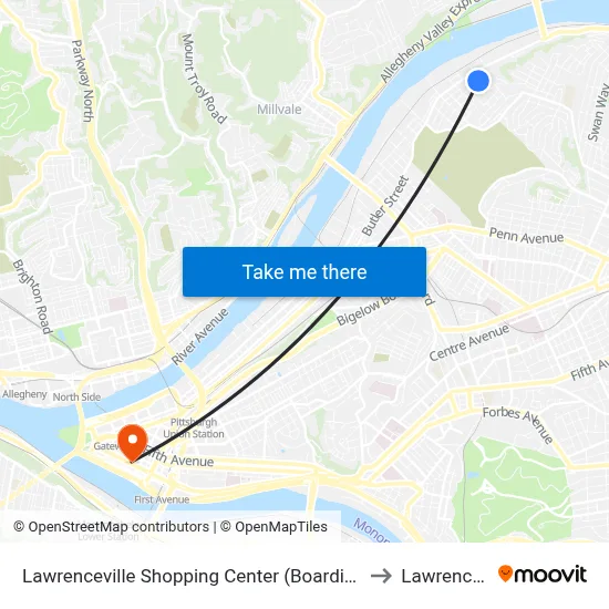Lawrenceville Shopping Center (Boarding Stop-Shelter) to Lawrence Hall map