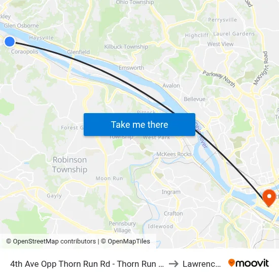 4th Ave Opp Thorn Run Rd - Thorn Run Park And Ride to Lawrence Hall map