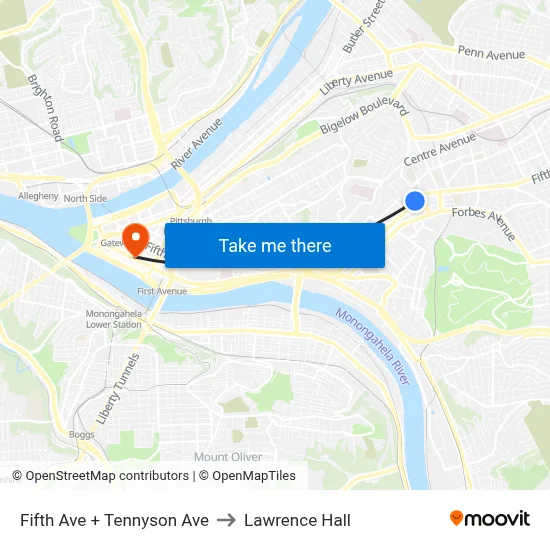 Fifth Ave + Tennyson Ave to Lawrence Hall map