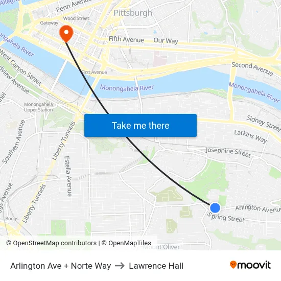 Arlington Ave + Norte Way to Lawrence Hall map