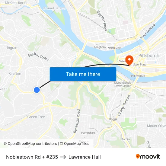 Noblestown Rd + #235 to Lawrence Hall map