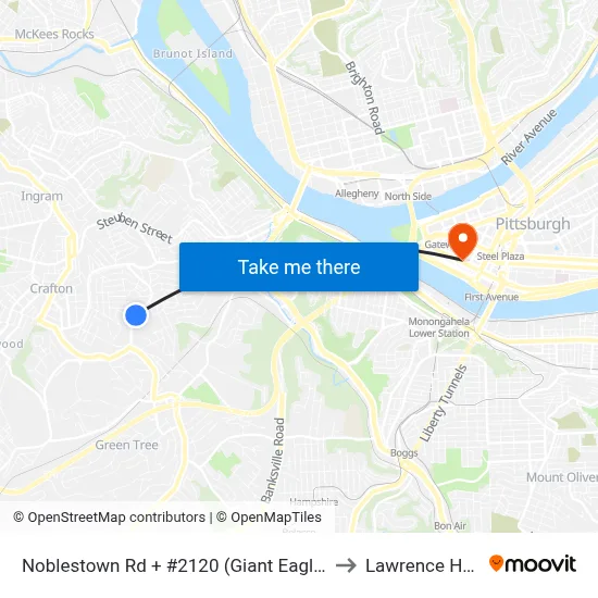 Noblestown Rd + #2120 (Giant Eagle) to Lawrence Hall map