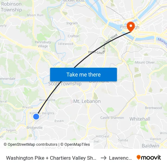 Washington Pike + Chartiers Valley Shopping Center to Lawrence Hall map