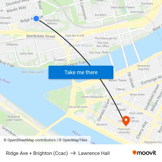 Ridge Ave + Brighton (Ccac) to Lawrence Hall map