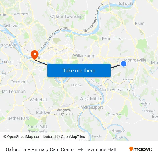 Oxford Dr + Primary Care Center to Lawrence Hall map