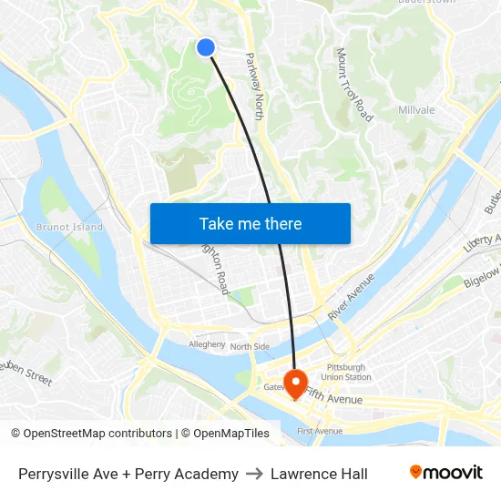 Perrysville Ave + Perry Academy to Lawrence Hall map
