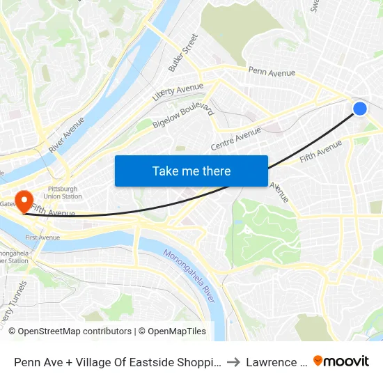 Penn Ave + Village Of Eastside Shopping Center to Lawrence Hall map