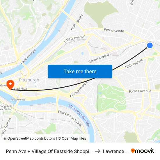 Penn Ave + Village Of Eastside Shopping Center to Lawrence Hall map
