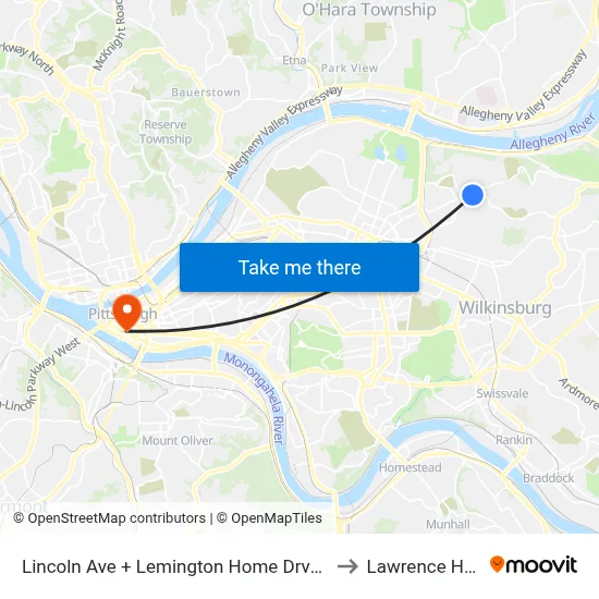 Lincoln Ave + Lemington Home Drvwy to Lawrence Hall map