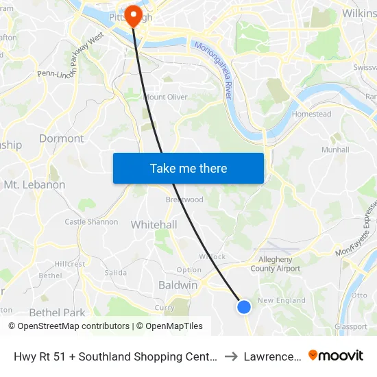 Hwy Rt 51 + Southland Shopping Center Entrance to Lawrence Hall map