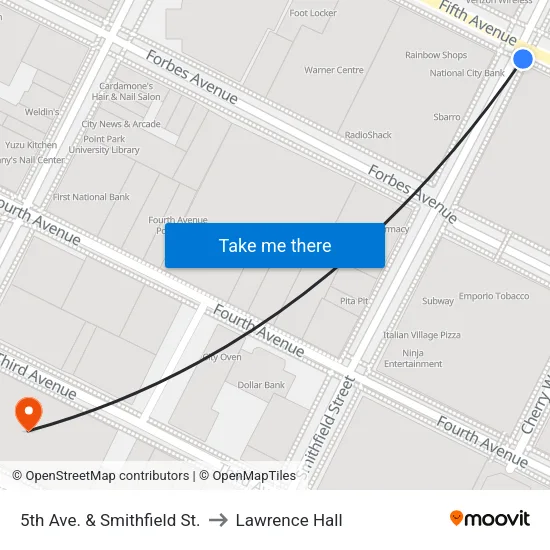 5th Ave. & Smithfield St. to Lawrence Hall map