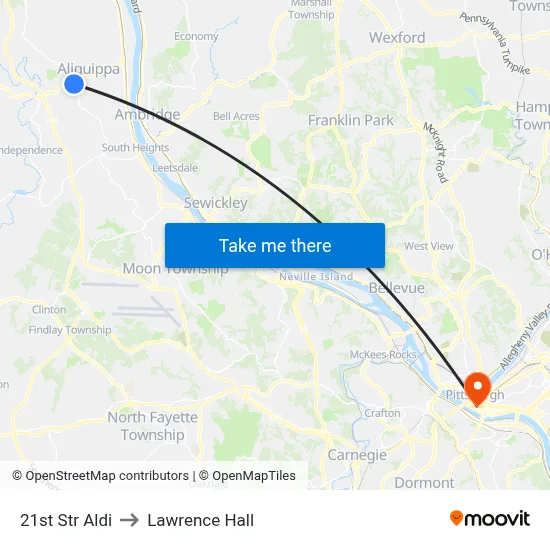 21st Str Aldi to Lawrence Hall map