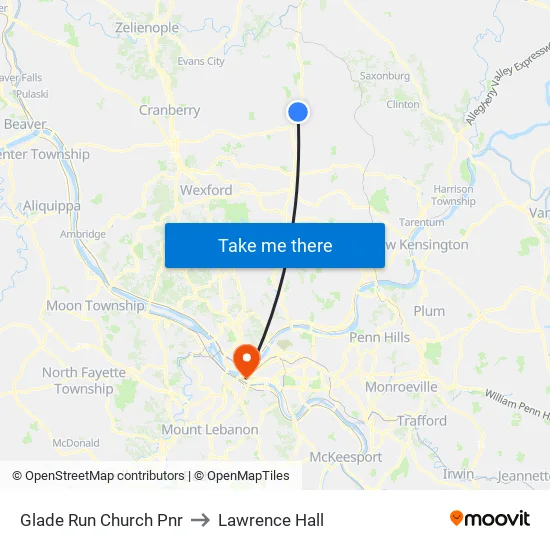 Glade Run Church Pnr to Lawrence Hall map