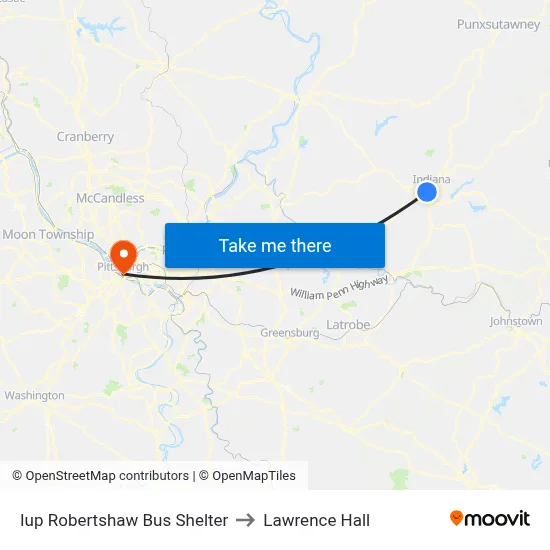Iup Robertshaw Bus Shelter to Lawrence Hall map